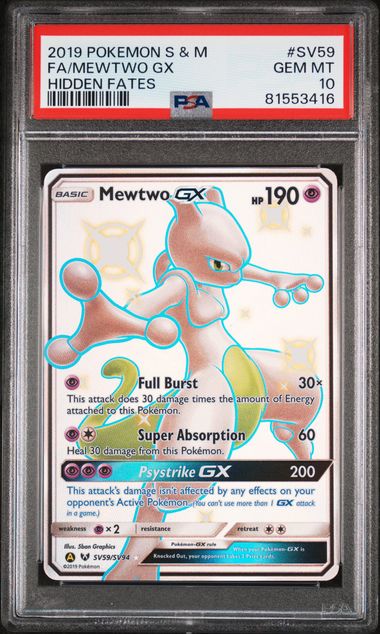 2019 POKEMON SUN&MOON MEWTWO GX HIDDEN FATES PSA 10 -416