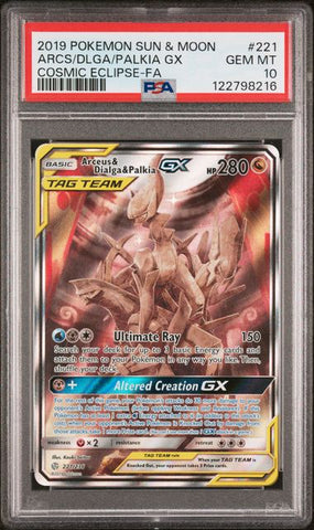 2019 POKEMON SUN & MOON COSMIC ECLIPSE #221 ARCS/DLGA/PALKIA GX COSMIC ECLIPSE-FA PSA 10 - 216