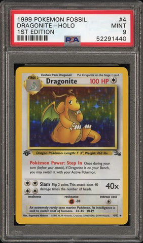 1999 POKEMON FOSSIL #4 DRAGONITE-HOLO 1ST EDITION PSA 9 - 440