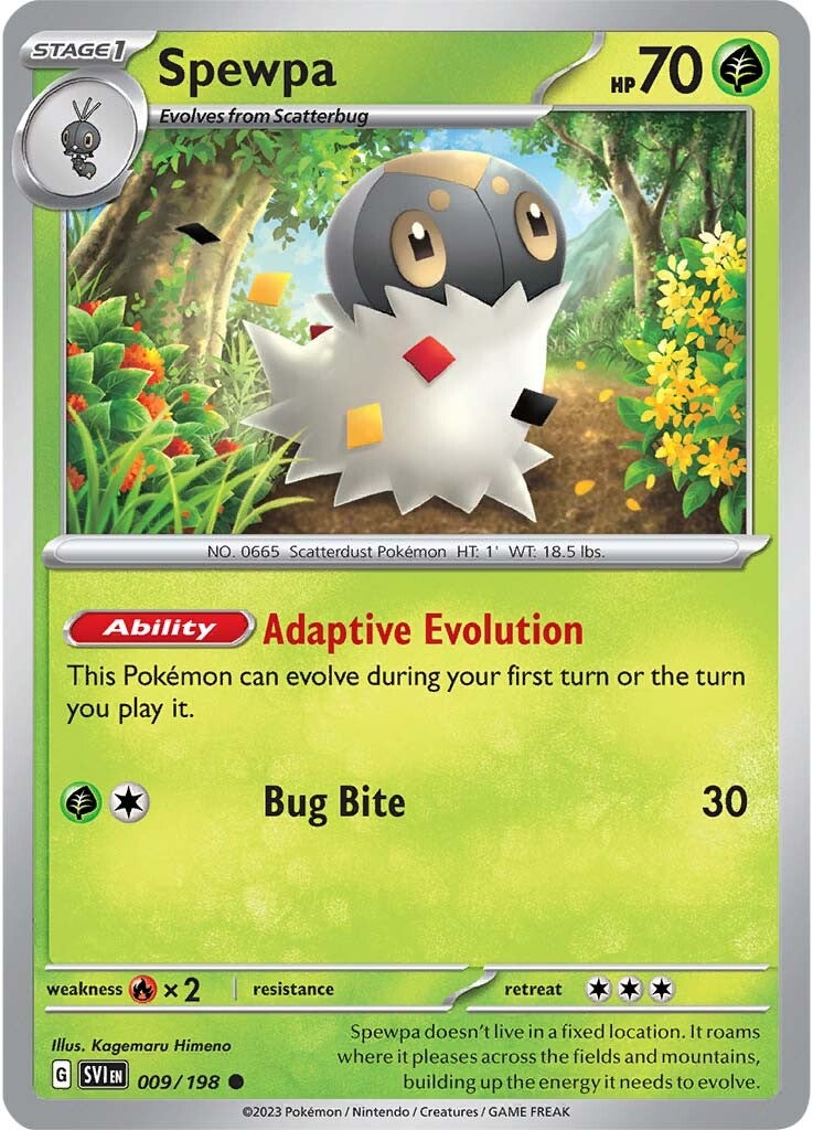 what pokemon set has 198 cards Spewpa (009/198) [Scarlet & Violet: Base Set]