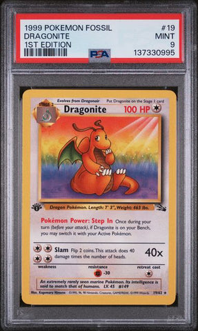 1999 POKEMON FOSSIL #19 DRAGONITE 1ST EDITION PSA 9 - 995