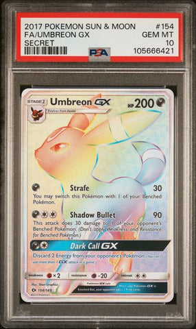 2017 POKEMON SUN & MOON #154 FA/UMBREON GX SECRET PSA 10 - 421
