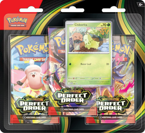 Mega Evolution: Perfect Order - 3 Pack Blister (Chikorita) *Limit 2 Per Customer*