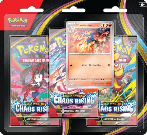 *LIMIT 1 PER CUSTOMER* Mega Evolution: Chaos Rising 3 Pack Blister (Charmeleon)