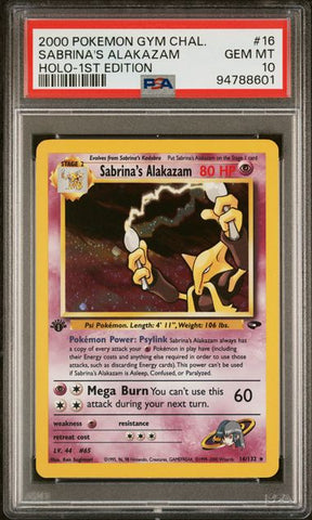 2000 POKEMON GYM CHALLENGE #16 SABRINA'S ALAKAZAM HOLO-1ST EDITION PSA 10 - 601