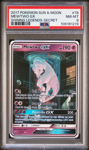 2017 POKEMON SUN & MOON MEWTWO GX SHINING LEGENDS - SECRET