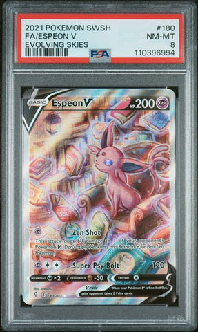 2021 POKEMON SWORD & SHIELD EVOLVING SKIES #180 FA/ESPEON V EVOLVING SKIES PSA 8 - 994