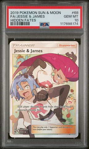 2019 POKEMON SUN & MOON FA/JESSIE & JAMES HIDDEN FATES #68 PSA 10 - 174