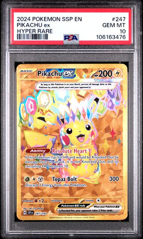 2024 POKEMON SSP EN-SURGING SPARKS #247 PIKACHU ex HYPER RARE PSA 10 - 476