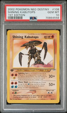2002 POKEMON NEO DESTINY #108 SHINING KABUTOPS 1ST EDITION PSA 10 - 558