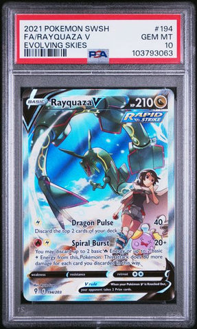 2021 POKEMON SWORD & SHIELD EVOLVING SKIES #194 FA/RAYQUAZA V EVOLVING SKIES PSA 10 - 063