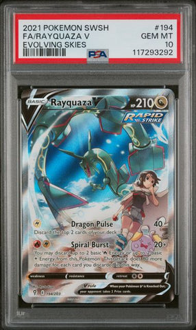 2021 POKEMON SWORD & SHIELD EVOLVING SKIES #194 FA/RAYQUAZA V EVOLVING SKIES PSA 10 - 292