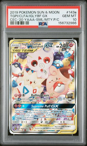2019 POKEMON SUN & MOON COSMIC ECLIPSE #143a TGPI/CLFA/IGLYBF GX CEC-'20 YAAA-SML/MTY.P/C PSA 10 - 986