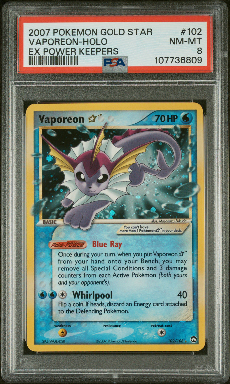 2007 POKEMON GOLD STAR VAPOREON - HOLO EX POWER KEEPERS