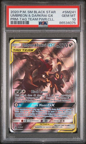 2020 POKEMON SM BLACK STAR PROMO #SM241 UMBREON & DARKRAI GX PRM-TAG TEAM PWR.CLL. PSA 10 - 075