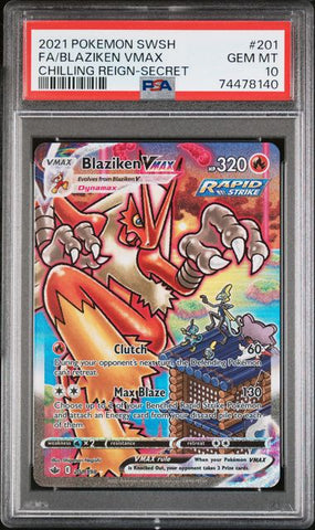 2021 POKEMON SWORD & SHIELD CHILLING REIGN #201 FA/ BLAZIKEN VMAX PSA 10 - 140