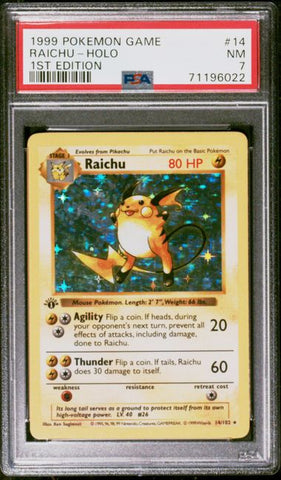1999 POKEMON GAME #14 RAICHU-HOLO 1ST EDITION PSA 7 - 022