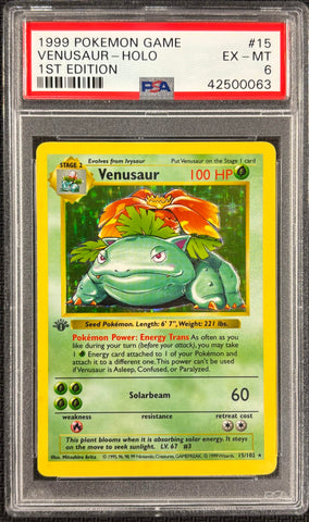 1999 POKEMON GAME #15 VENUSAUR-HOLO 1ST EDITION PSA 6 - 063