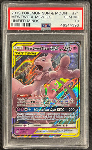 2019 POKEMON SUN & MOON UNIFIED MINDS #71 MEWTWO & MEW GX UNIFIED MINDS PSA 10 - 393