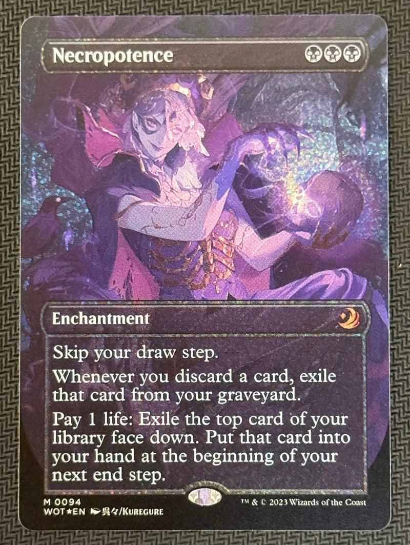 Necropotence (Anime Borderless) (Confetti Foil) [Wilds of Eldraine: Enchanting Tales] SCAN