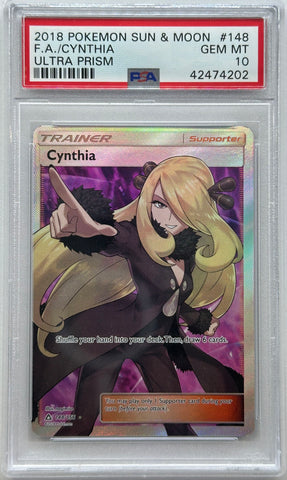 2018 POKEMON SUN & MOON FULL ART CYNTHIA ULTRA PRISM #148 PSA 10 - 202