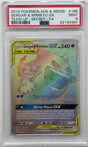 2019 POKEMON SUN & MOON GENGAR & MIMIKYU GX TEAM UP - SECRET - FULL ART #186 PSA 9 - 397