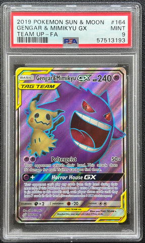 2019 POKEMON SUN & MOON GENGAR & MIMIKYU GX TEAM UP - FULL ART #164 PSA 9 - 193