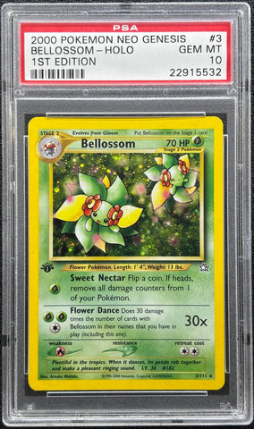 2000 POKEMON NEO GENESIS 1ST EDITION #3 BELLOSSOM-HOLO 1ST EDITION PSA 10 -532