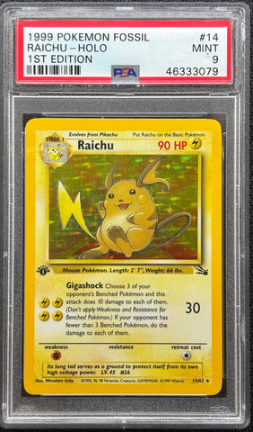 1999 POKEMON FOSSIL #14 RAICHU-HOLO 1ST EDITION PSA 9 - 079