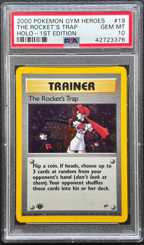 2000 POKEMON GYM HEROES #19 THE ROCKET'S TRAP HOLO-1ST EDITION PSA 10 - 376