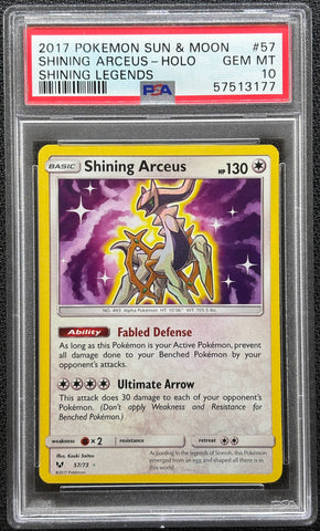 2017 POKEMON SUN & MOON SHINING LEGENDS #57 SHINING ARCEUS-HOLO SHINING LEGENDS PSA 10 - 177