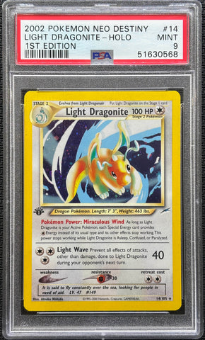 2002 POKEMON NEO DESTINY #14 LIGHT DRAGONITE-HOLO 1ST EDITION PSA 9 - 568