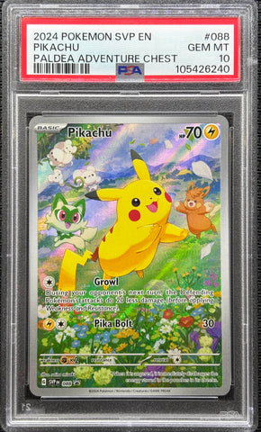2024 POKEMON SVP EN-SV BLACK STAR PROMO #088 PIKACHU PALDEA ADVENTURE CHEST PSA 10  - 240