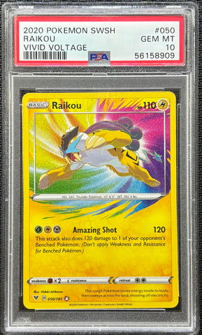 2020 POKEMON SWORD & SHIELD VIVID VOLTAGE #050 RAIKOU VIVID VOLTAGE PSA 10  - 909