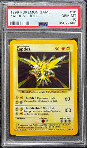 1999 POKEMON GAME #16 ZAPDOS-HOLO PSA 10 - 463