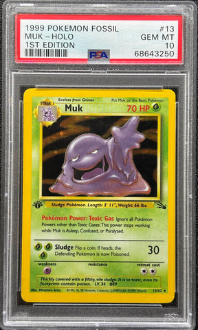 1999 POKEMON FOSSIL #13 MUK-HOLO 1ST EDITION PSA 10 - 250