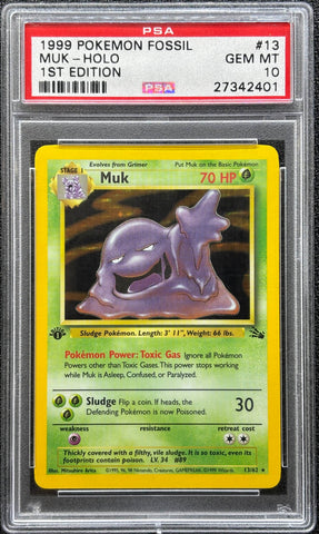 1999 POKEMON FOSSIL #13 MUK-HOLO 1ST EDITION PSA 10 - 401