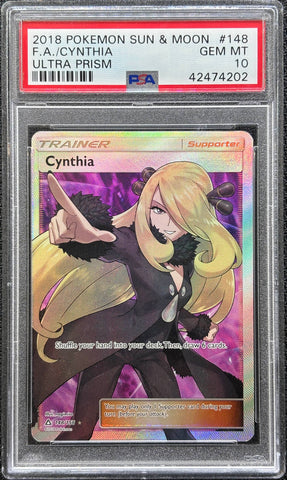 2018 POKEMON SUN & MOON FULL ART CYNTHIA ULTRA PRISM #148 PSA 10 - 202