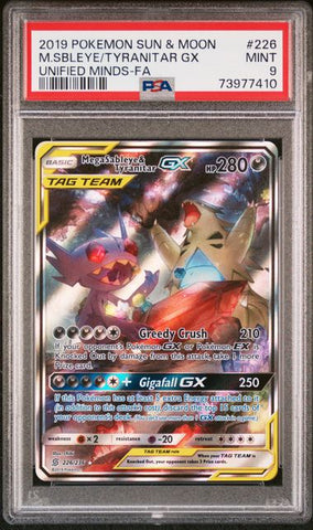 2019 POKEMON SUN & MOON UNIFIED MINDS #226 M.SBLEYE/TYRANITAR GX UNIFIED MINDS-FA PSA 9 - 410