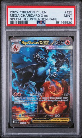2025 POKEMON PFL EN-PHANTASMAL FLAMES #125 MEGA CHARIZARD X ex SPECIAL ILLUSTRATION RARE PSA 9 - 520