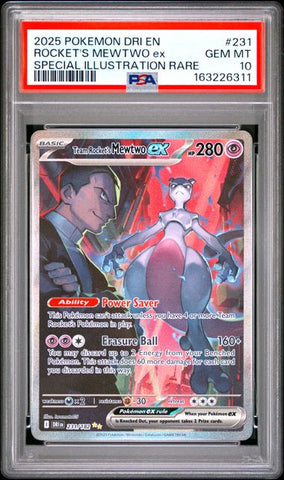 2025 POKEMON DRI EN-DESTINED RIVALS #231 ROCKET'S MEWTWO ex SPECIAL ILLUSTRATION RARE PSA 10 - 311