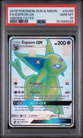 2019 POKEMON SUN & MOON HIDDEN FATES #SV60 FA/ESPEON GX HIDDEN FATES PSA 10 - 828