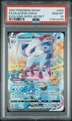 2021 POKEMON SWORD & SHIELD EVOLVING SKIES #209 FA/GLACEON VMAX EVOLVING SKIES-SECRET PSA 10 - 478