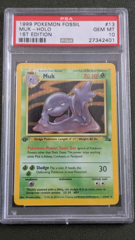 1999 POKEMON FOSSIL #13 MUK-HOLO 1ST EDITION PSA 10 - 401