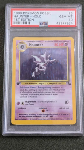 1999 POKEMON FOSSIL #6 HAUNTER-HOLO 1ST EDITION PSA 10 - 934