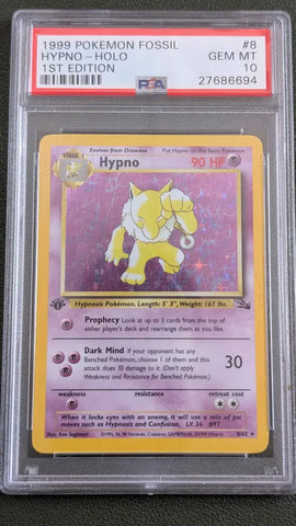 1999 POKEMON FOSSIL #8 HYPNO-HOLO 1ST EDITION PSA 10 - 694