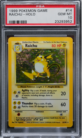 1999 POKEMON GAME #14 RAICHU-HOLO PSA 10 - 952