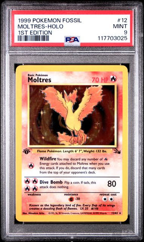 1999 POKEMON FOSSIL MOLTRES - HOLO 1ST EDITION #12 PSA 9 - 025