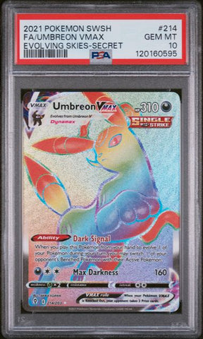 2021 POKEMON SWORD & SHIELD EVOLVING SKIES #214 FA/UMBREON VMAX EVOLVING SKIES-SECRET PSA 10 - 595