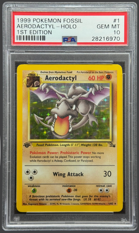 1999 POKEMON FOSSIL #1 AERODACTYL-HOLO 1ST EDITION PSA 10 - 970